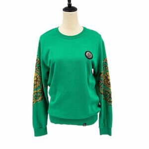 Avenue George V Paris Sparkle Embellished Long Sleeve Green Pullover Sweatshirt